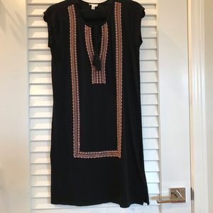 Joie Soft Black Shift Dress w/ Boho Embroidery